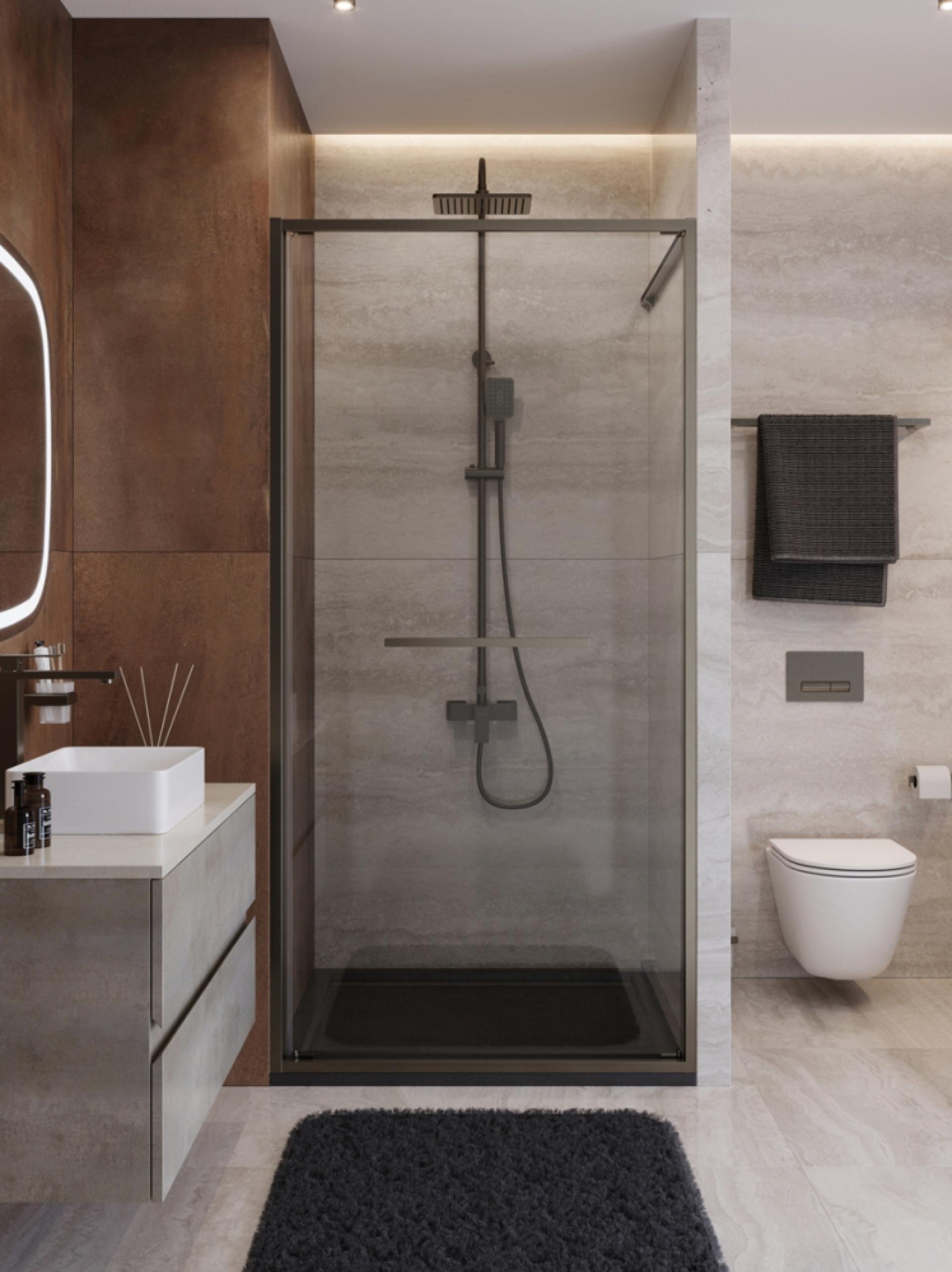 Душевая дверь Cezares LUX-B-FS-1-90-C-GM, 90х195, профиль оружейная сталь, стекло прозрачное