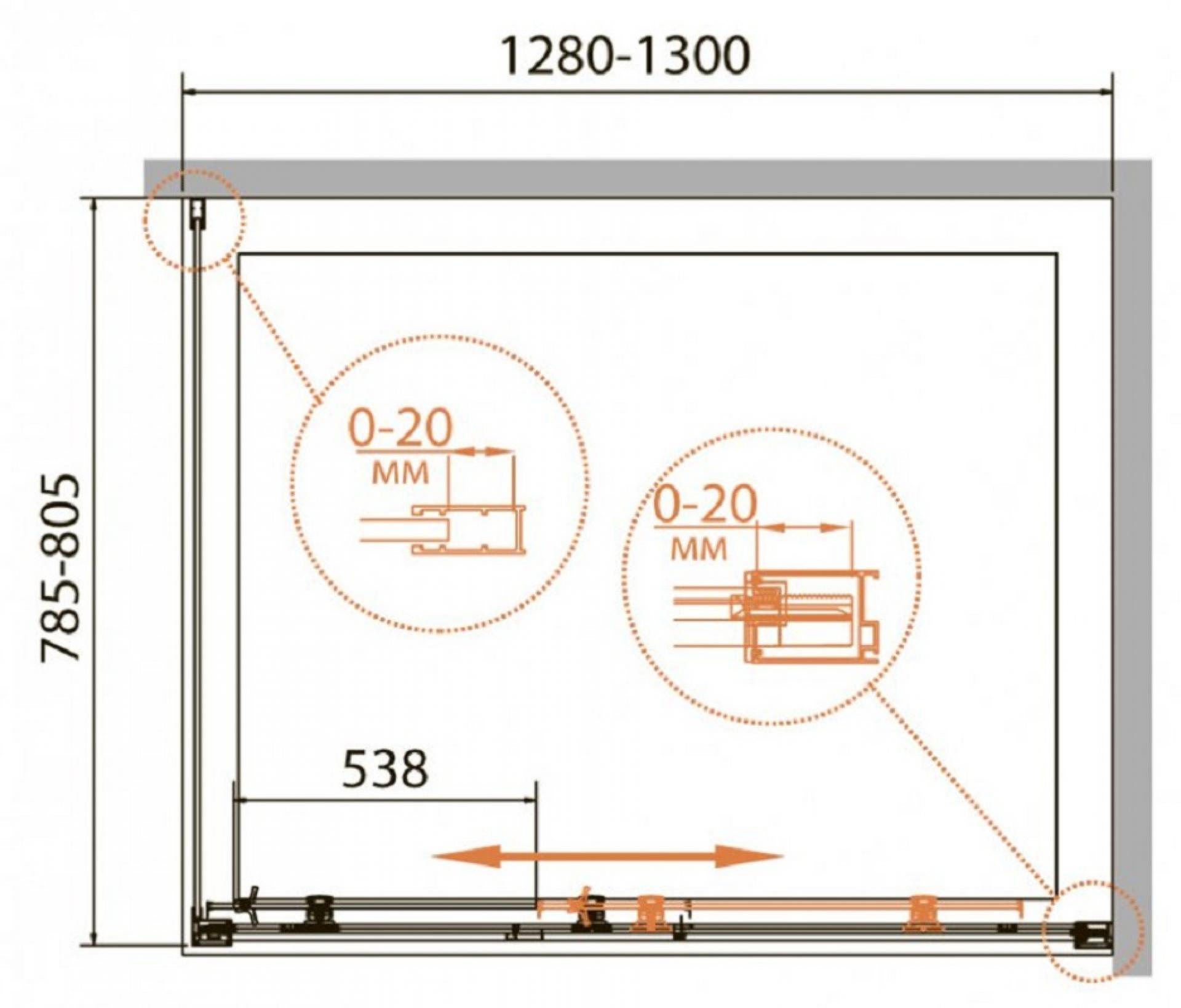 Душевой уголок Cezares RELAX-AHF-1-130/80-C-Bi стекло прозрачное