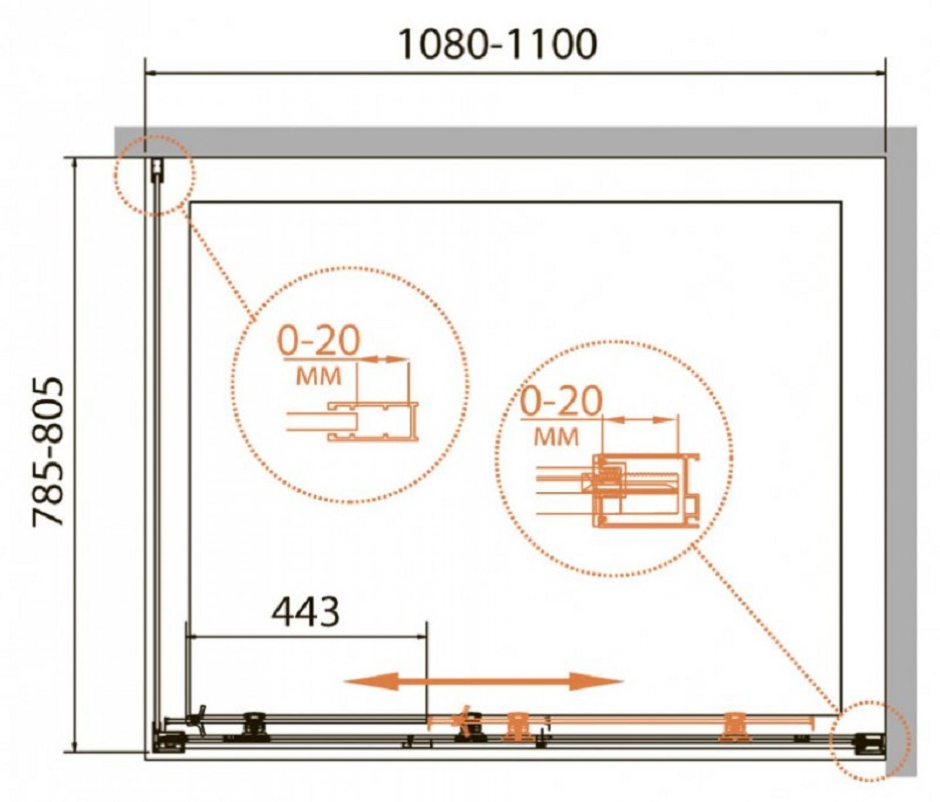 Душевой уголок Cezares RELAX-AHF-1-110/80-C-Bi стекло прозрачное