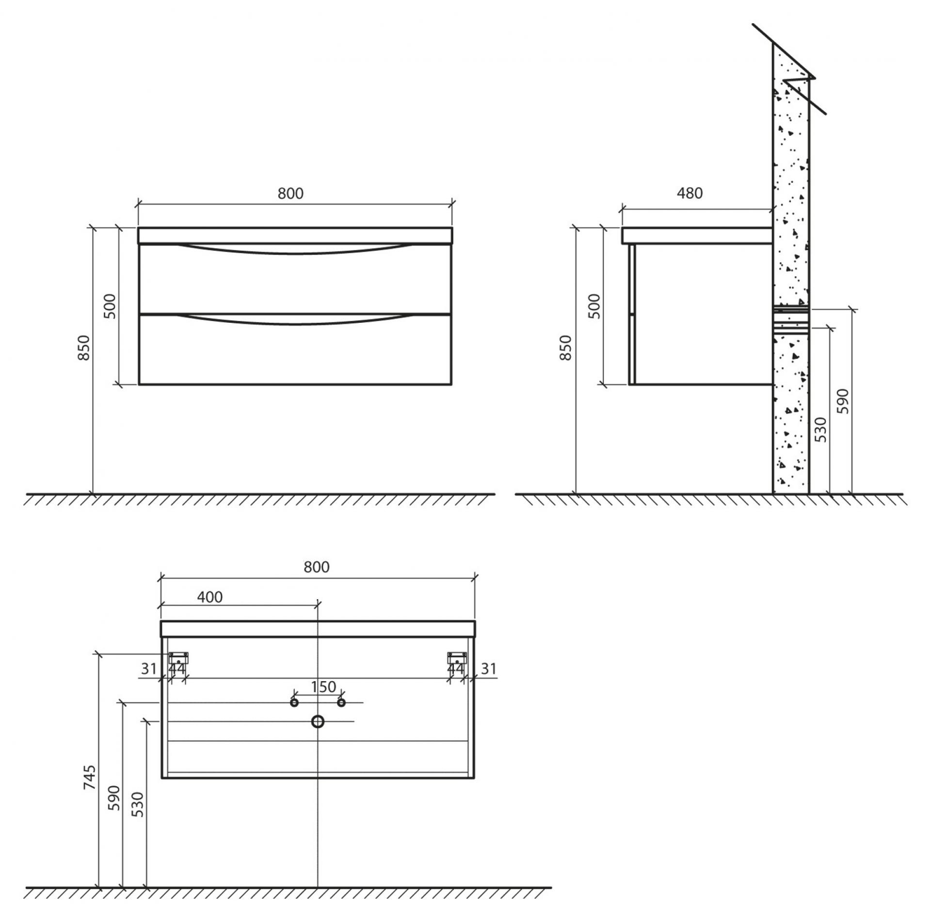 Тумба для комплекта BelBagno ANCONA-N-800-2C-SO-WO rovere bianco