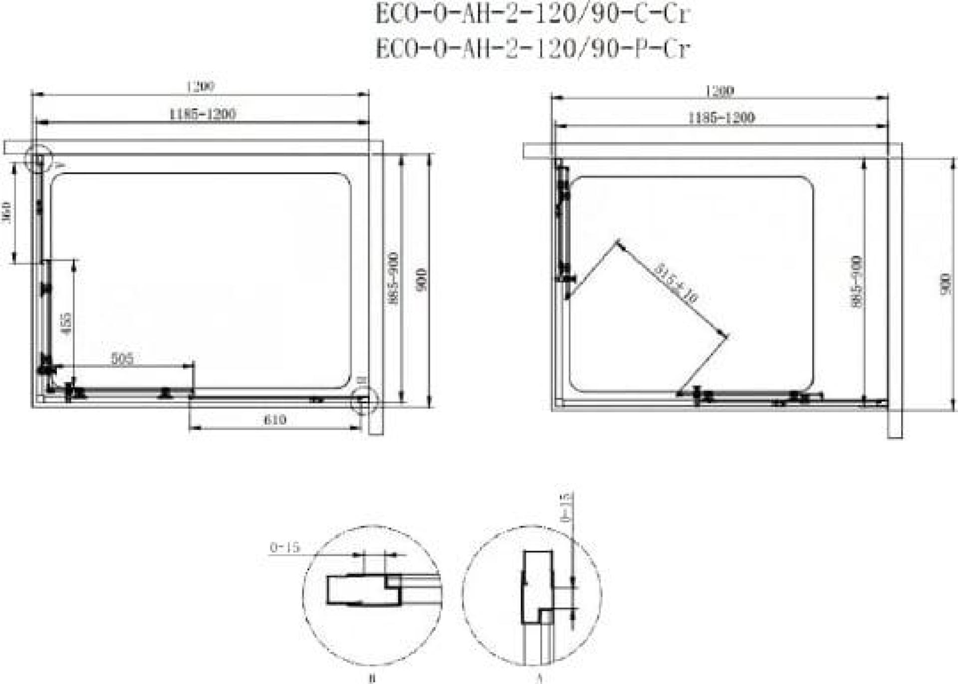 Душевой уголок Cezares ECO-O-AH-2-120/90-P-Cr стекло punto