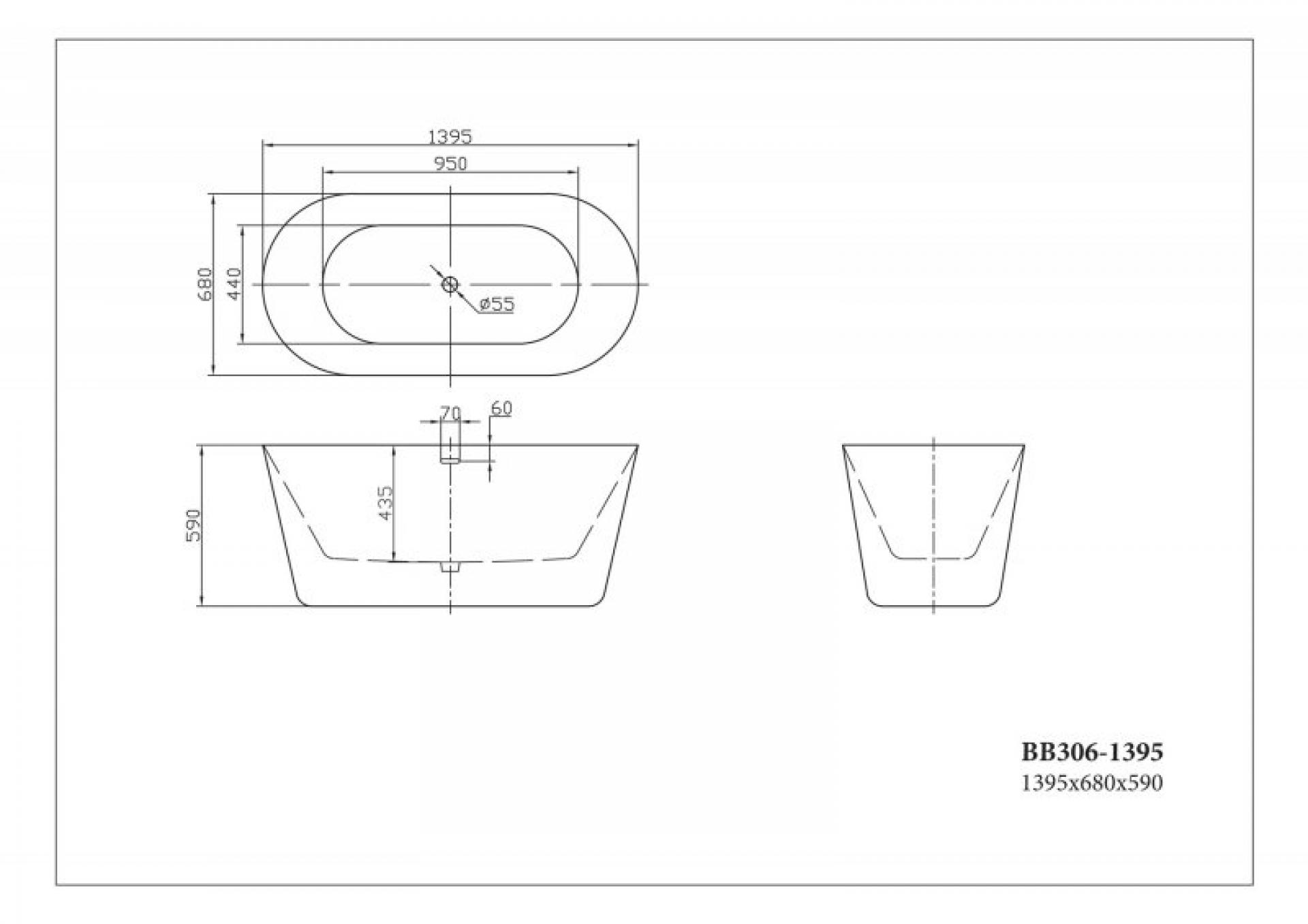 Акриловая ванна 140х68 см BelBagno BB306-1395