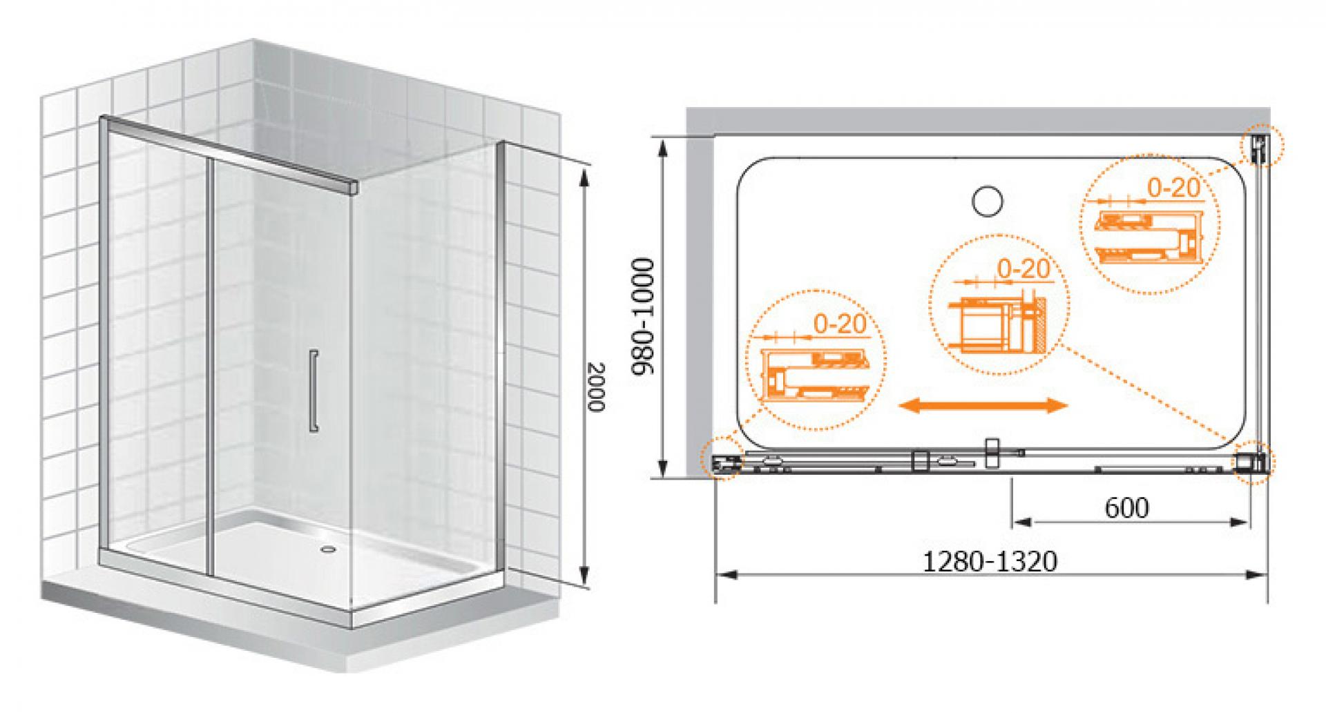 Душевой уголок Cezares Premier Soft W AH1 130/100 C Cr IV