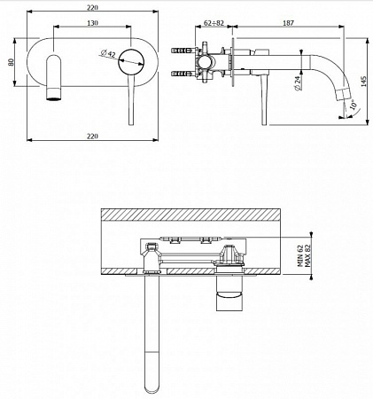 Смеситель для раковины Cezares TINK-BLI2-NOP, черный