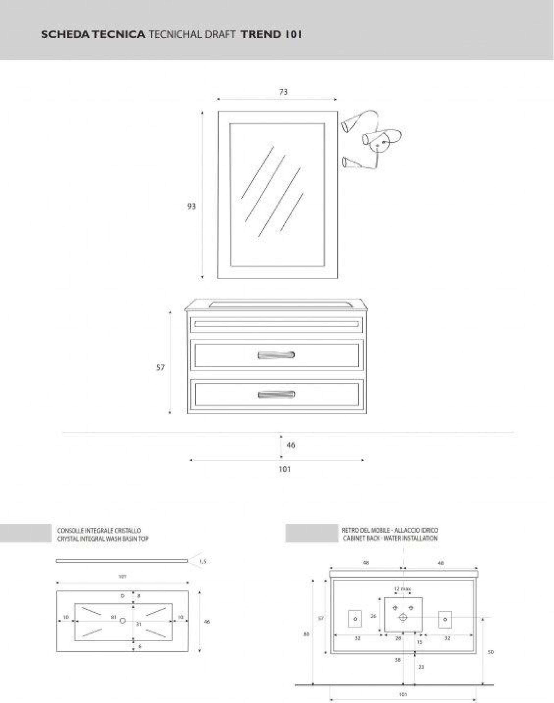 Тумба для комплекта Cezares Trend TR101/02B.05 bianco frassinato