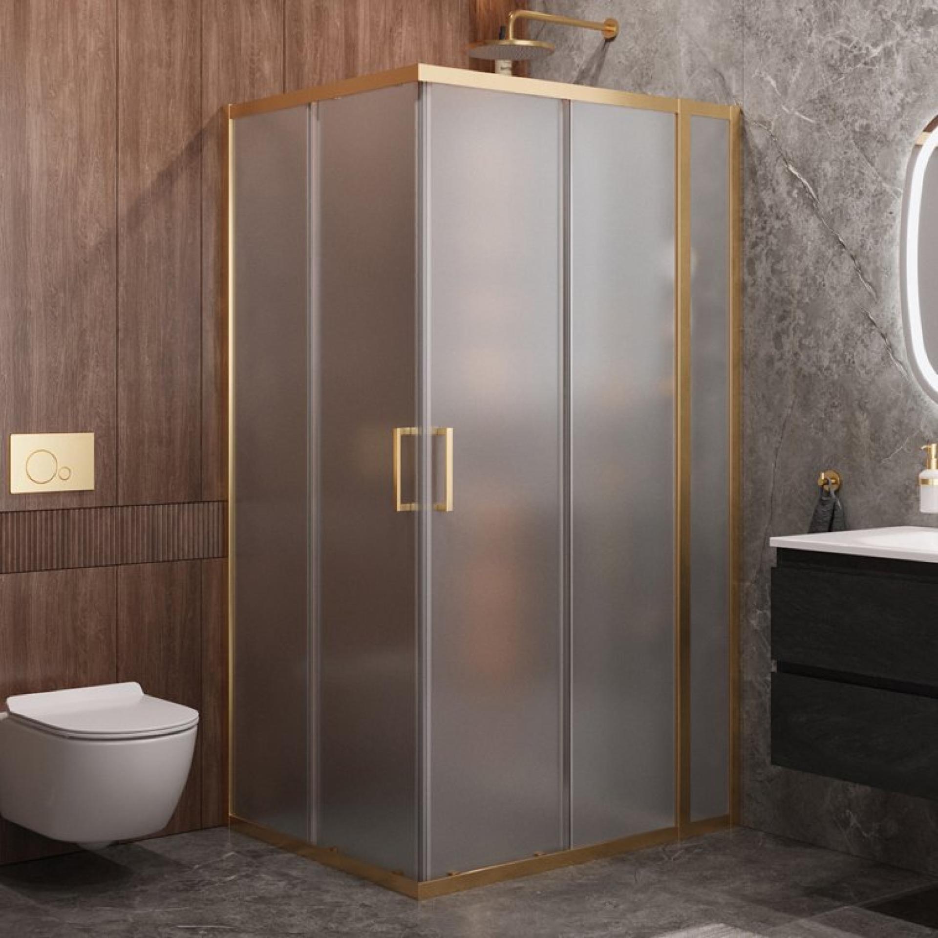 Душевой уголок Cezares Molveno 110х90 MOLVENO-AH-21-90+20-P-BORO профиль брашированное золото, стекло рифленое