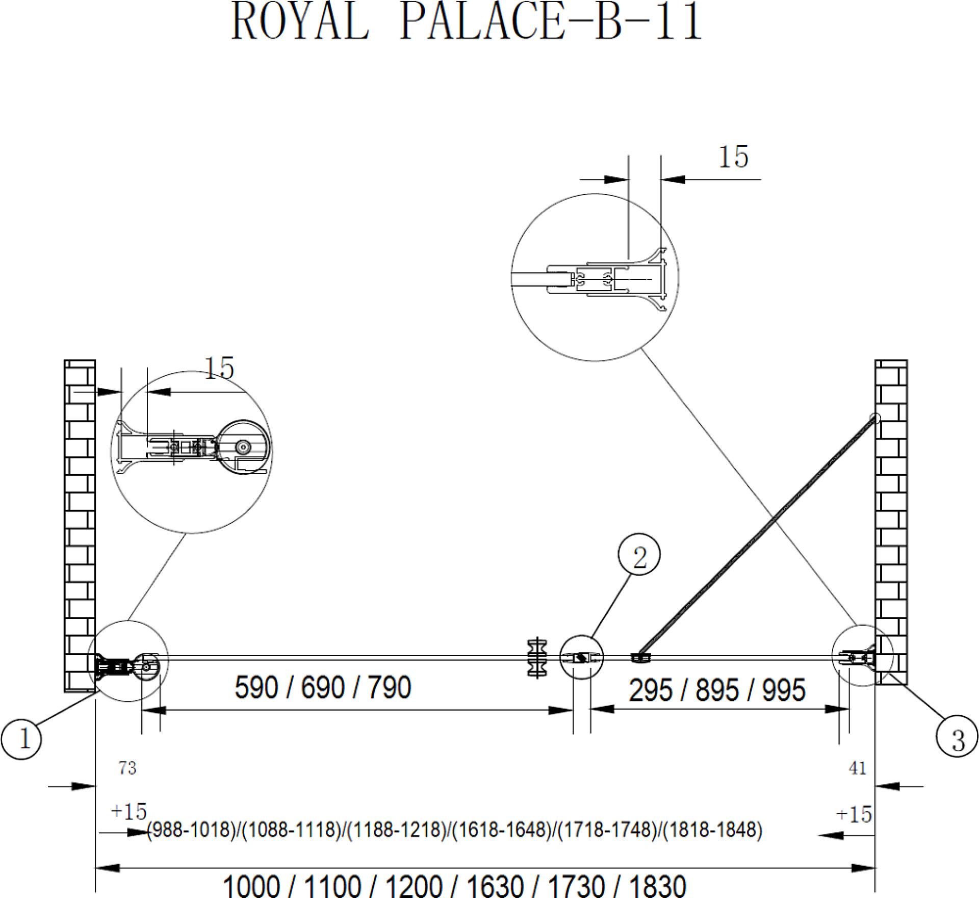 Душевая дверь в нишу Cezares ROYAL PALACE-A-B-11-30+90-C-G стекло прозрачное