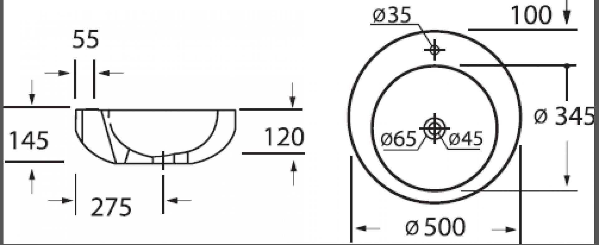 Раковина накладная 50 см Belbagno Aria BB1053LW