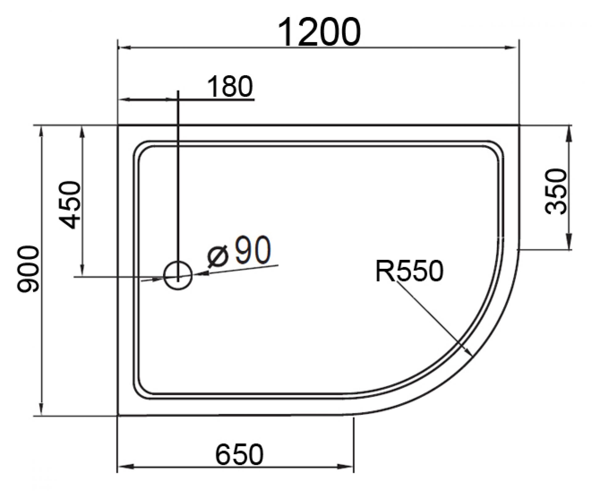 Поддон для душа Cezares Tray R550 120х90 см акриловый R