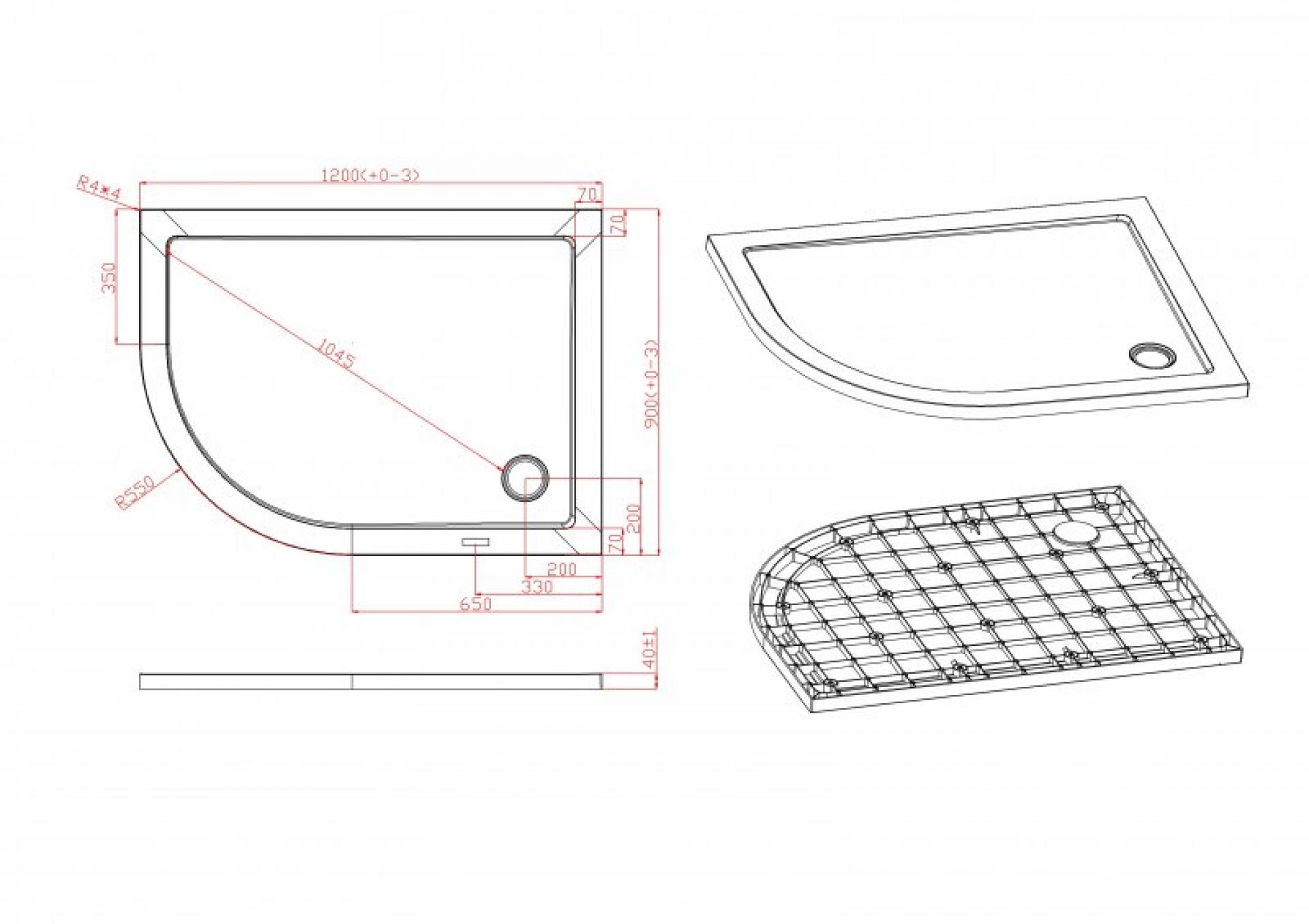 Поддон для душа Cezares TRAY-M-RH-120/90-550-35-W-R