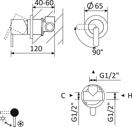 Смеситель для душа Cezares Leaf LEAF-DIM-L-SR sunrise