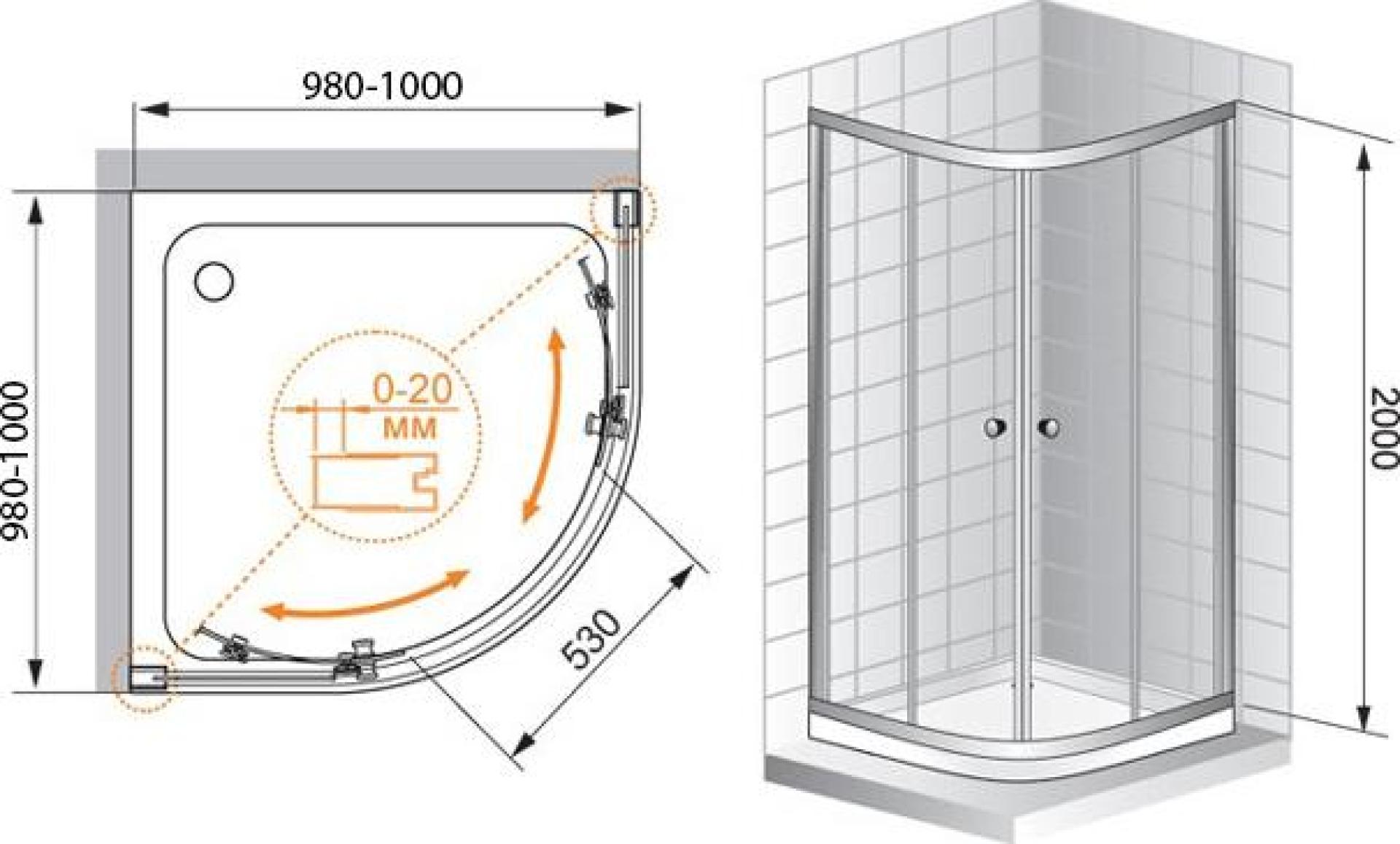 Душевой уголок Cezares Anima W R2 100 C Cr IV