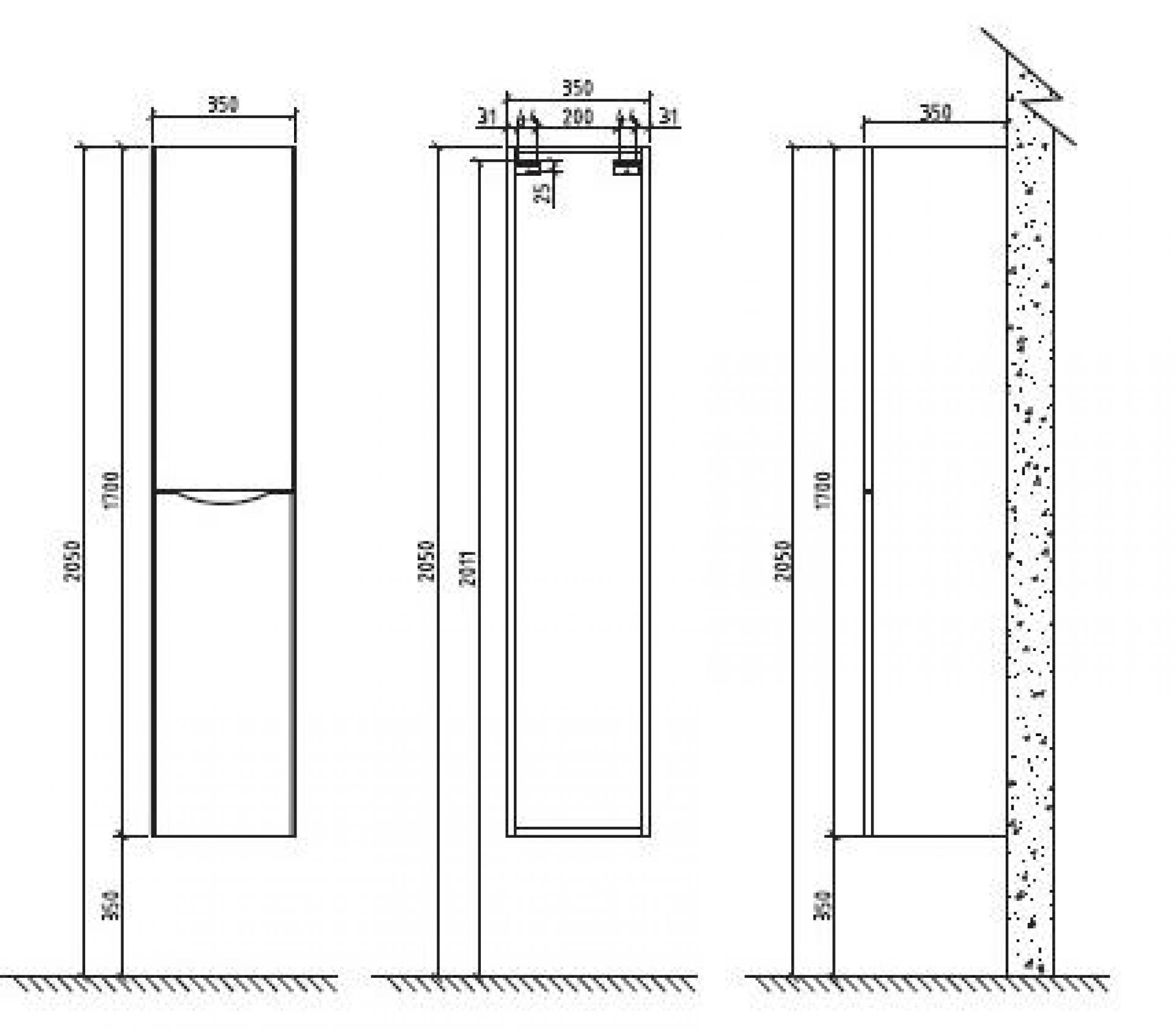 Шкаф-пенал 170x35 см Belbagno Ancona-N-1700-2A-SC-WO-R светлое дерево