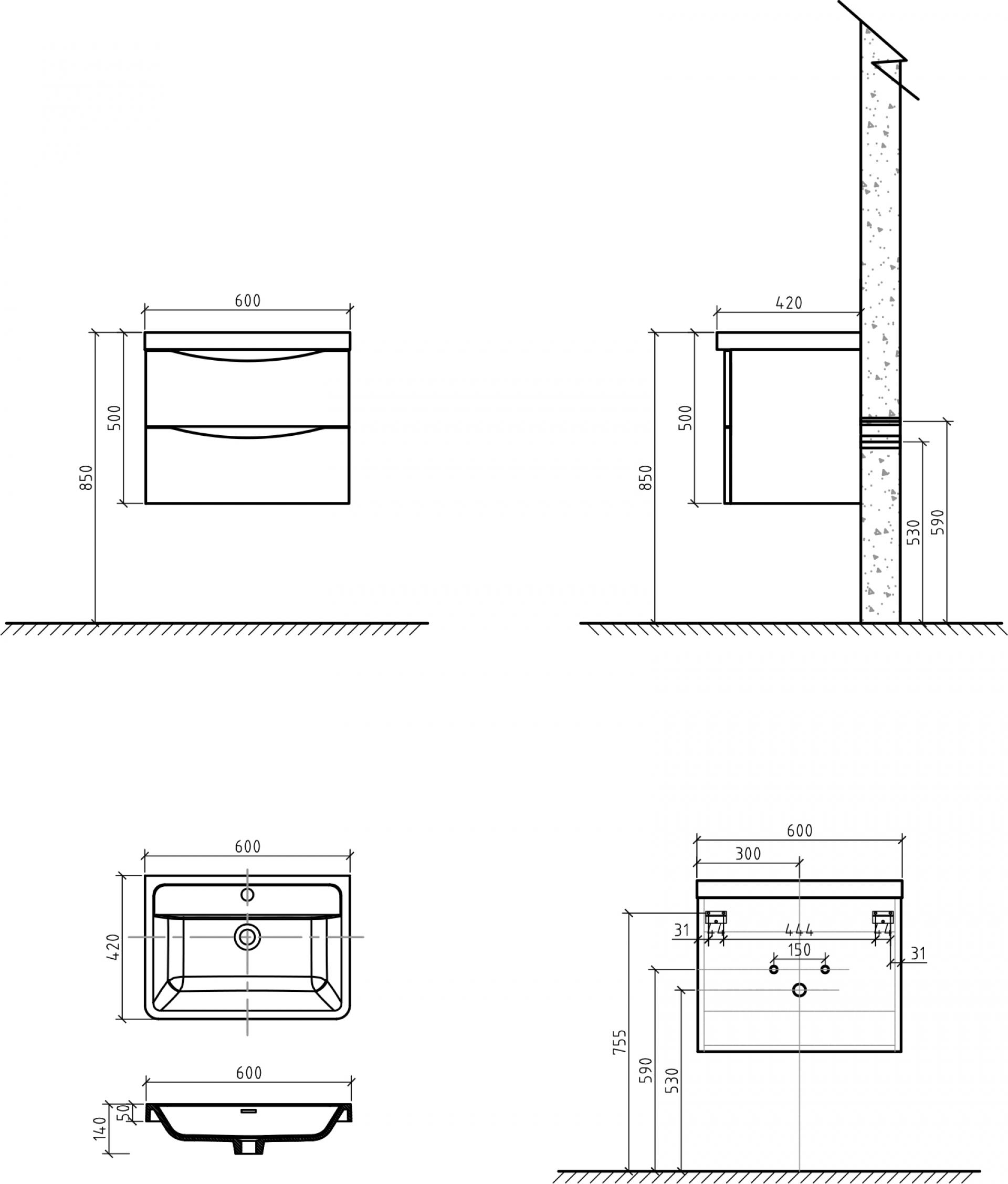 Тумба с раковиной BelBagno Ancona-N 60 rovere more подвесная