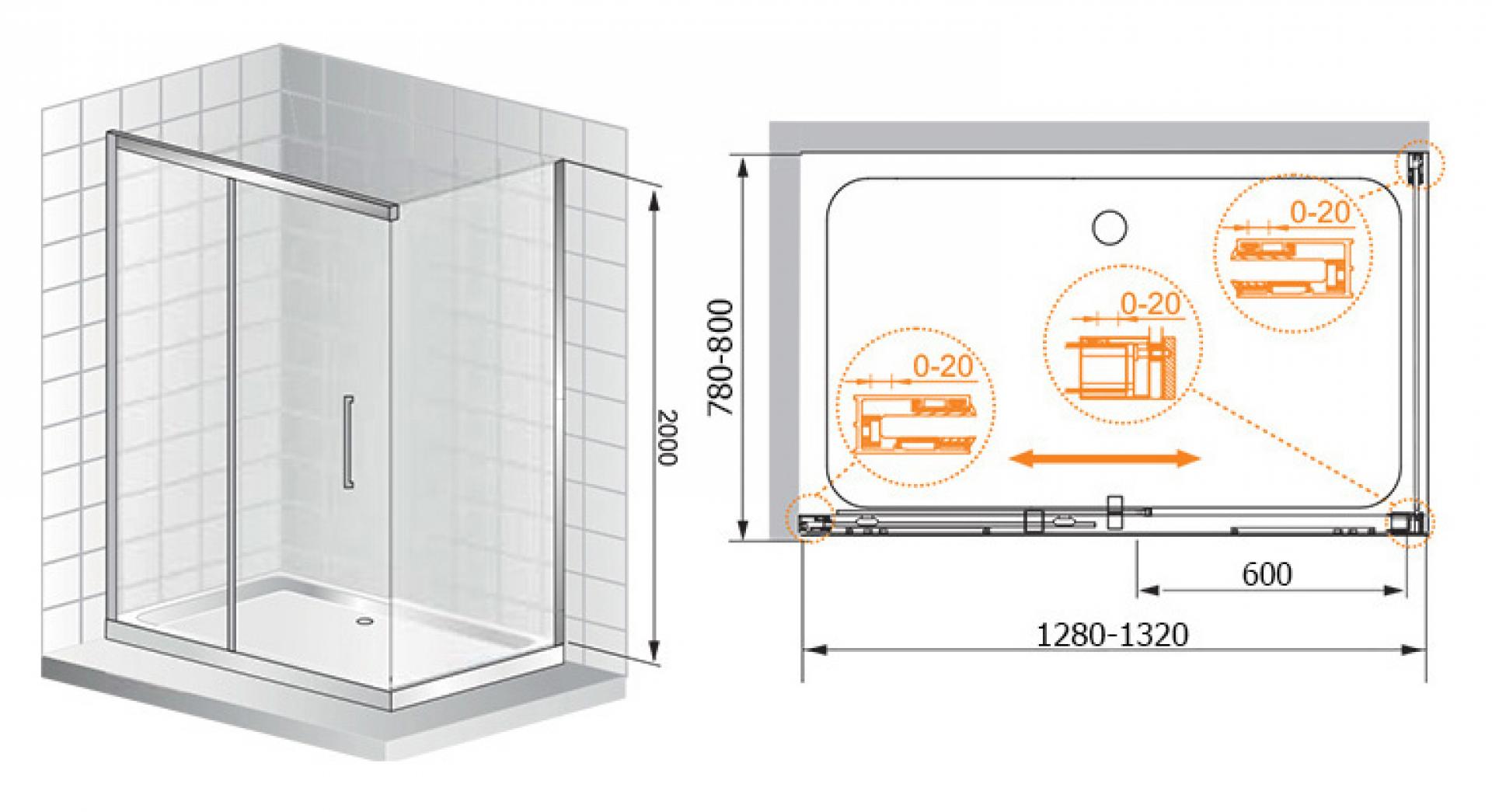 Душевой уголок Cezares Premier Soft W AH1 130/80 C Cr IV