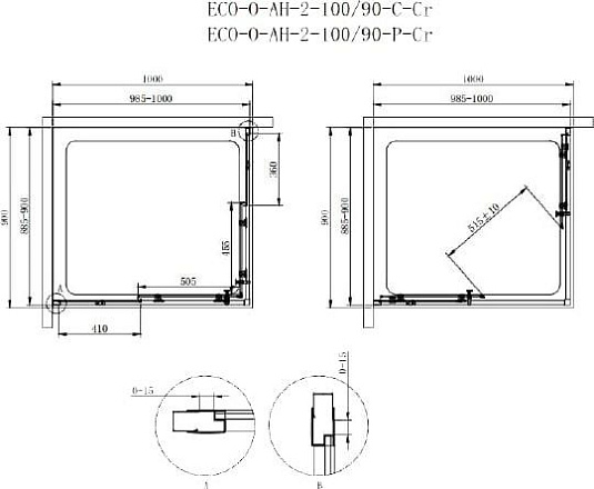 Душевой уголок Cezares ECO-O-AH-2-100/90-P-Cr стекло punto