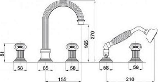 Смеситель на борт ванны Cezares APHRODITE-BVD-02-O, бронза