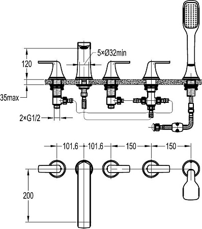 Смеситель на борт ванны Cezares GLOBO-F-BVD5-01, хром