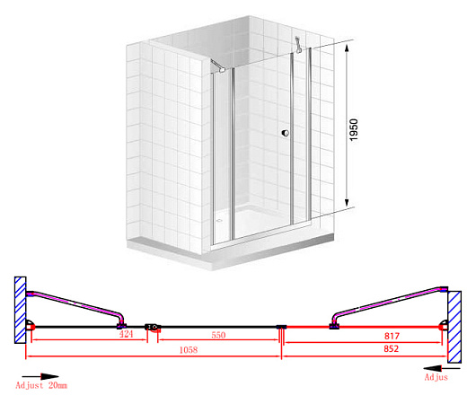 Душевая дверь в нишу Cezares Elena B13 90/60/50 C Cr