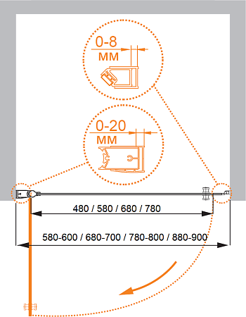 Душевая дверь в нишу Cezares ELENA-W-B-1-90-C-Cr стекло прозрачное