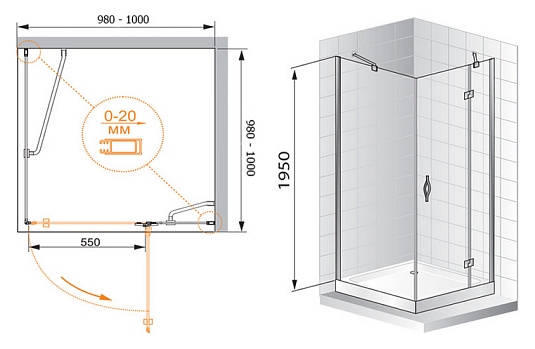 Душевой уголок Cezares Bergamo A1 100 C Cr R