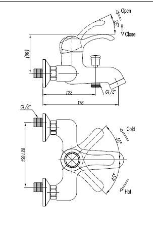 Смеситель для ванны с душем Cezares Lira LIRA-M-VDM1-02 бронза