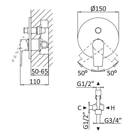 Смеситель для душа Cezares Nautic NAUTIC-VDIM-SS sunset