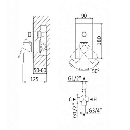 Смеситель для душа Cezares Porta PORTA-VDIM-SR sunrise