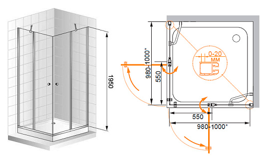 Душевой уголок Cezares Elena A22 100 C Cr