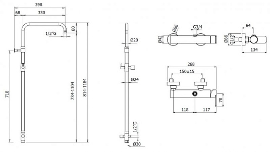 Душевая стойка Cezares GLAM-CD-CNE, черный хром