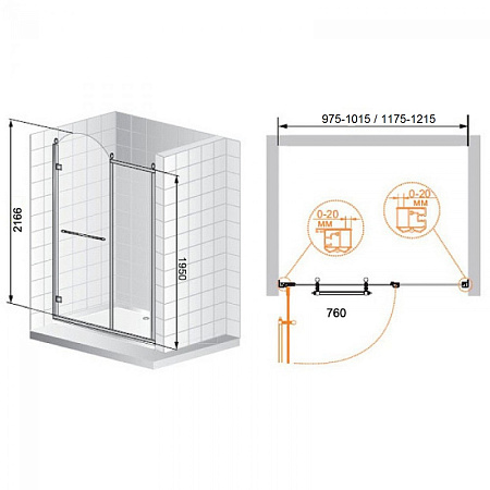 Душевая дверь в нишу Cezares RETRO-A-B-11-120-PP-Cr-R матовое с прозрачным  принтом