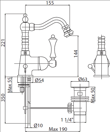 Смеситель для биде Cezares MARGOT-BSM2-03/24-Bi/A, золото