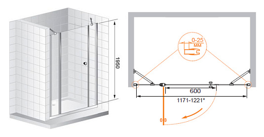 Душевая дверь в нишу Cezares Triumph B13 80/60/50 C Cr L