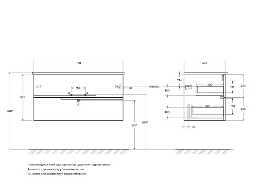 Тумба под раковину Cezares Duet 100 DUET-1000-2C-SO-GR-P серый
