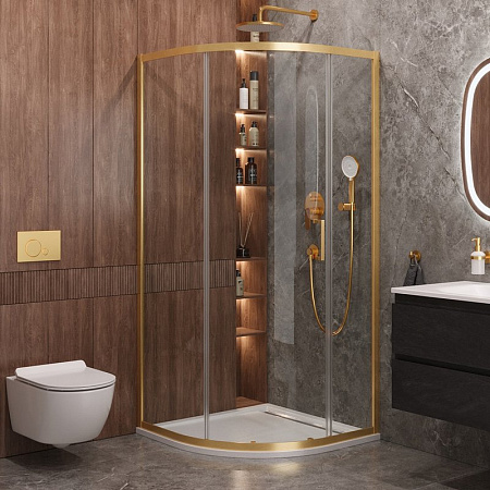Перегородка душевая Cezares Molveno  MOLVENO-FIX-90-C-BORO-IV профиль брашированное золото, стекло прозрачное