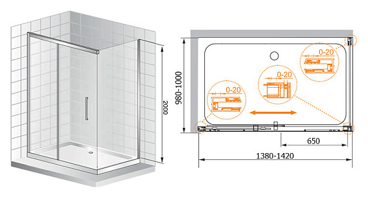 Душевой уголок Cezares Premier Soft W AH1 140/100 C Cr IV