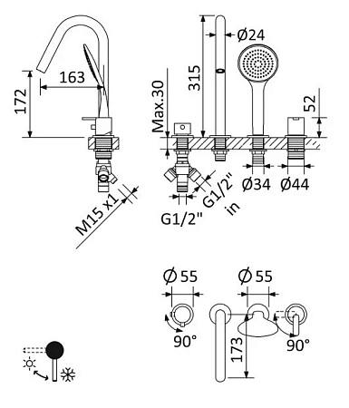 Смеситель для ванны Cezares Leaf LEAF-BVDM4-L-01 хром