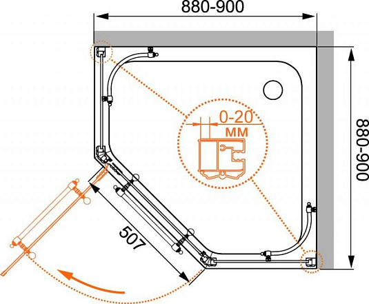 Душевой уголок Cezares RETRO-A-P-1-90-PP-Br-R матовое с прозрачным принтом