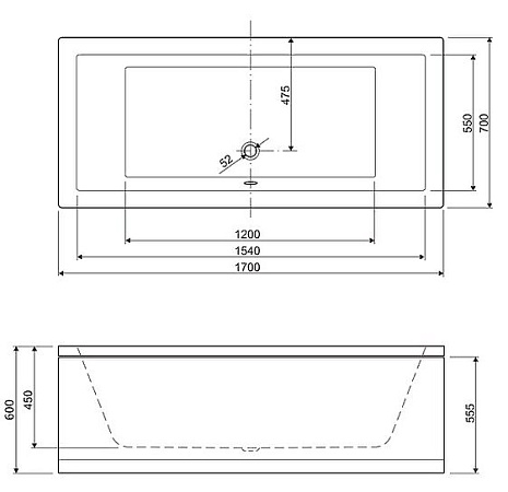 Акриловая ванна 170х70 Cezares Plane PLANE-170-70-45