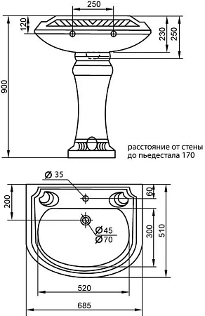 Раковина Cezares King Palace CZR-395/CZR-431 белый
