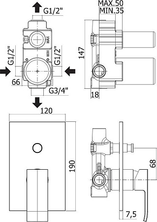Смеситель для душа Cezares LIVELLO-VDIM-01, хром