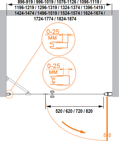 Душевая дверь в нишу Cezares TRIUMPH-D-B-11-40+80-C-Cr-R стекло прозрачное