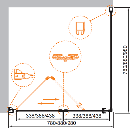 Душевой уголок Cezares ELENA-W-ASH-1-90/80-C-Cr стекло прозрачное