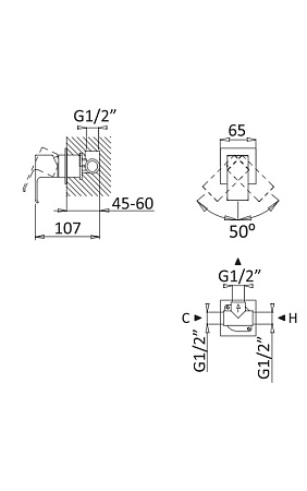Смеситель для душа Cezares PORTA-DIM-NOP, черный