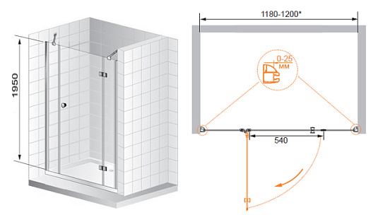 Душевая дверь в нишу Cezares Verona B13 100/60/30 C Cr