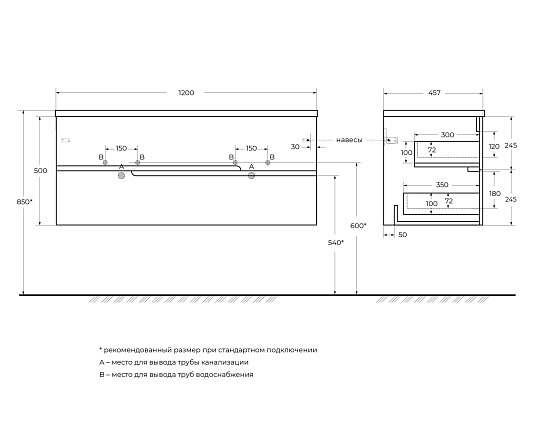 Тумба под раковину Cezares Duet-n 120 DUET-N-1200-2C-SO-2-BL Bianco Lucido