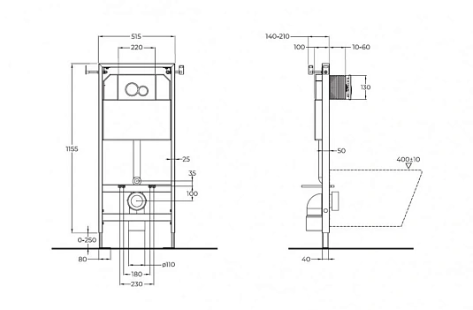 Инсталляция BelBagno с унитазом Cezares Eco CZR-526-TH-R/2040SC, сиденье микролифт, клавиша хром, комплект