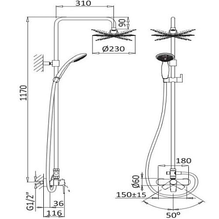 Душевая стойка Cezares Nautic NAUTIC-CD-25-SS sunset
