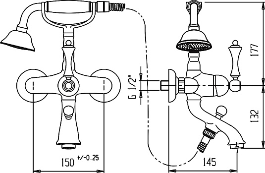Смеситель Cezares Margot MARGOT-VDM-02-Bi для ванны с душем