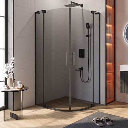 Душевой уголок Cezares Slider 80х80 SLIDER-R-2-80/90-GRIGIO-NERO профиль черный, стекло тонированное